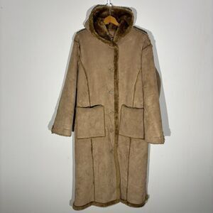 Vintage Faux Fur Shearling Beige Maxi Long Coat Penny Lane Angelina Size XL